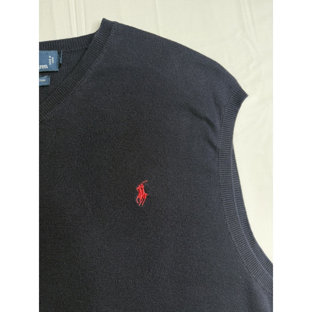 Polo Ralph Lauren Men's Navy Blue 100% Pima Cotton V-Neck Sweater Vest Size L - Picture 4 of 8